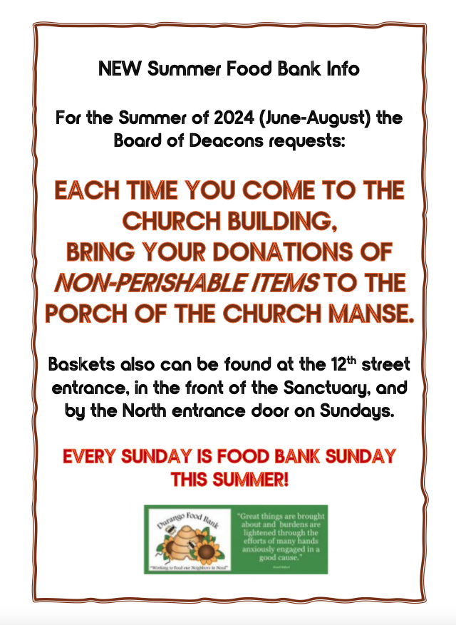 New Information for Donations for the Durango Food Bank from June, 2024 – September 2024